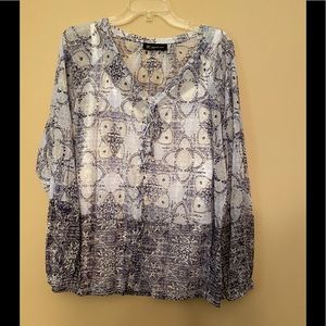 INC-2 pc. Cotton/spandex light blue & white top 1X